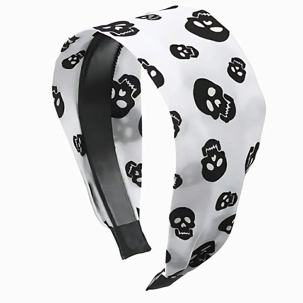 NWT Flying Haunted Printed Skulls Spooky Halloween White Goth Cloth Headband